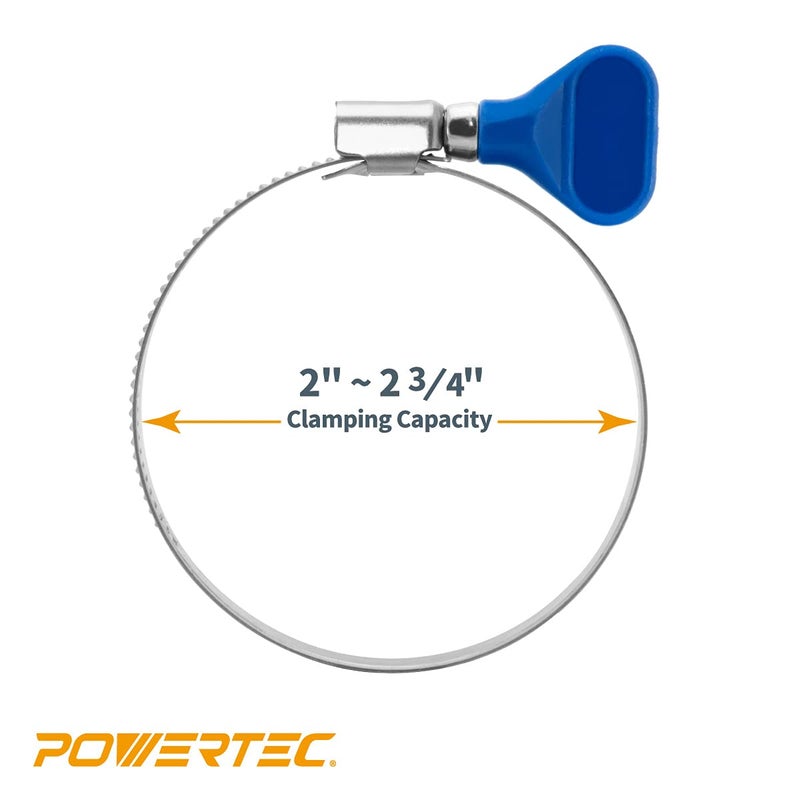 POWERTEC مشبك خرطوم من الفولاذ المقاوم للصدأ POWERTEC 70262 - 2-1/2 بوصة، قابل للتعديل، عبوة 10 لجامع الغبار، فتحة مجفف وأنابيب - Image 2
